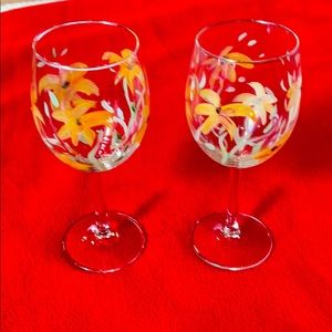 Set of 4 hand painted floral wine glasses